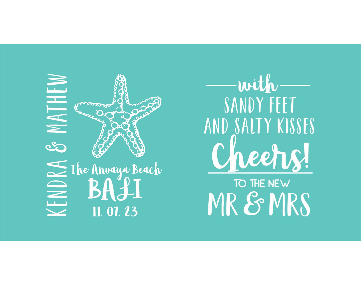 Personalized Wedding Stubby Holders. - With sandy toes and salty kisses cheers to Mr and Mrs. Quantity 20 - #100 - FREE EXPRESS SHIPPING