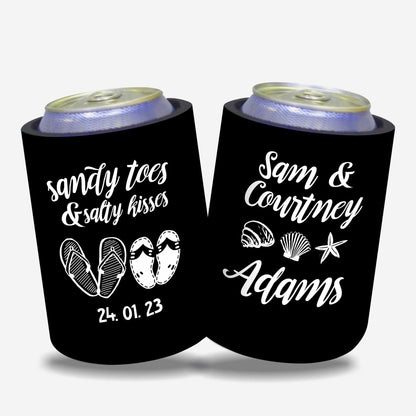 Personalized Stubby Holders Wedding - Sandy toes and salty kisses