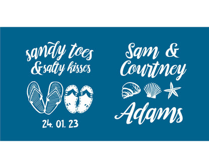 Quantity 10 - Personalised Stubby Holders - Wedding - Sandy toes and salty kisses - #104 - Quantity 20 - FREE SHIPPING.