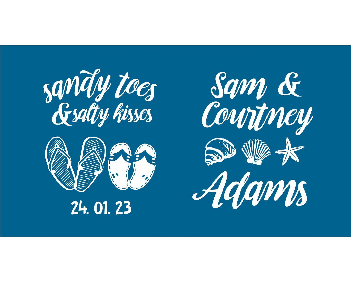 Personalized Wedding Stubby Holders - Sandy toes and salty kisses. - #104 - Quantity 20 - FREE SHIPPING.