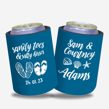 Personalized Stubby Holders Wedding - Sandy toes and salty kisses