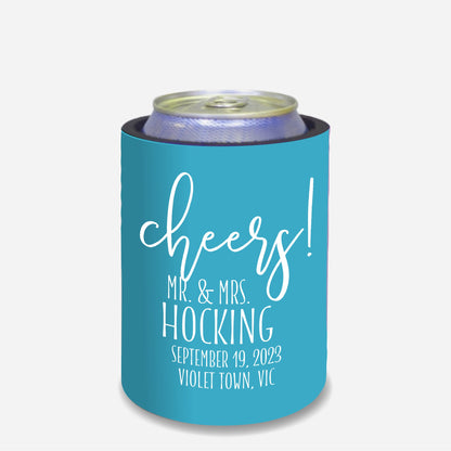 Personalized Wedding Stubby Holders - "Cheers! to Mr and Mrs" - #113 - Quantity 20 - FREE SHIPPING.