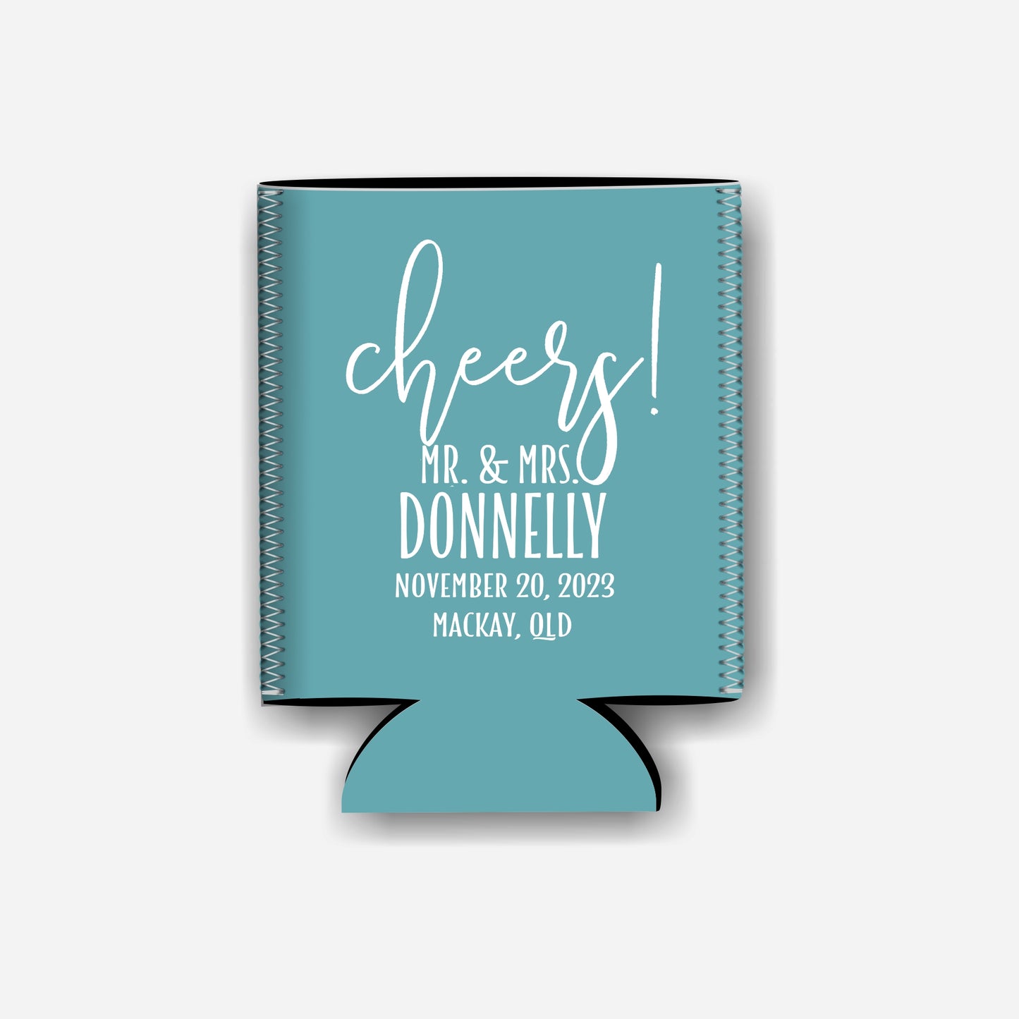 Cheers Mr. and Mrs. Personalized Flat-Pack Collapsible Wedding Stubby Holders / Can Cooler. Wedding Favors. - Quantity of 20 - Design #135 - FREE SHIPPING