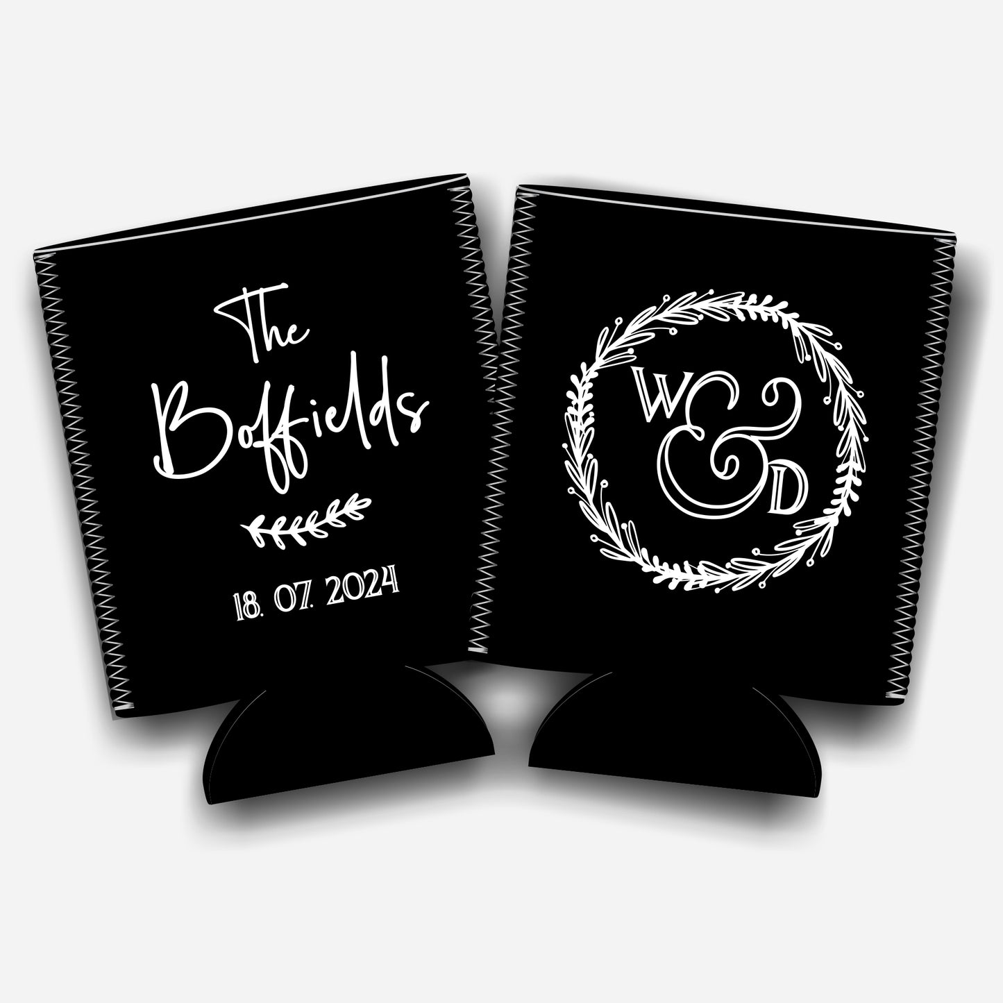 Personalized Flat-Pack Collapsible Wedding Stubby Holder / Can Cooler. Wedding Favors. - Quantity of 20 - Design #13 - FREE SHIPPING