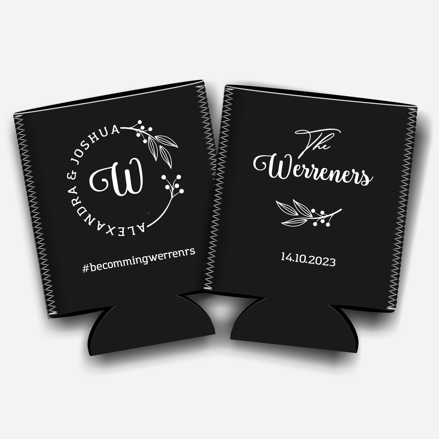 Personalized Flat-Pack Collapsible Wedding Stubby Holders / Can Cooler. Wedding Favors. - Quantity of 20 - Design #144 - FREE SHIPPING