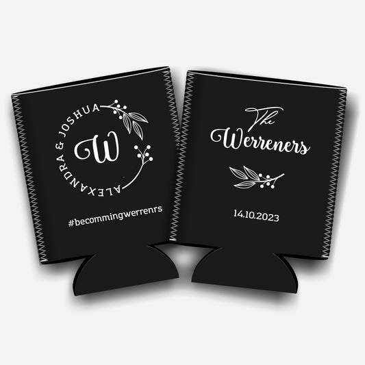 Personalized Flat-Pack Collapsible Wedding Stubby Holders / Can Cooler. Wedding Favors. - Quantity of 20 - Design #144 - FREE SHIPPING