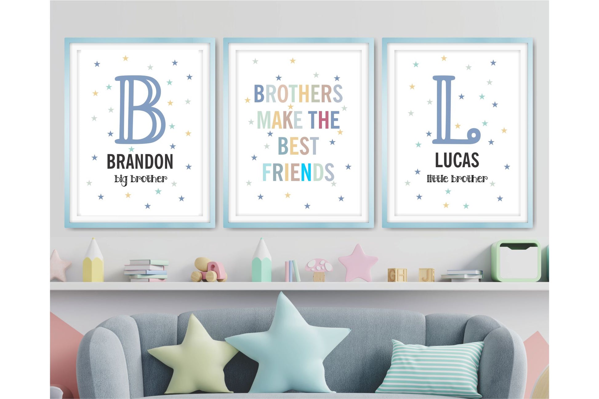 Wall Art Prints For Boys Room. Personalized Brothers make the best friends set of three prints.