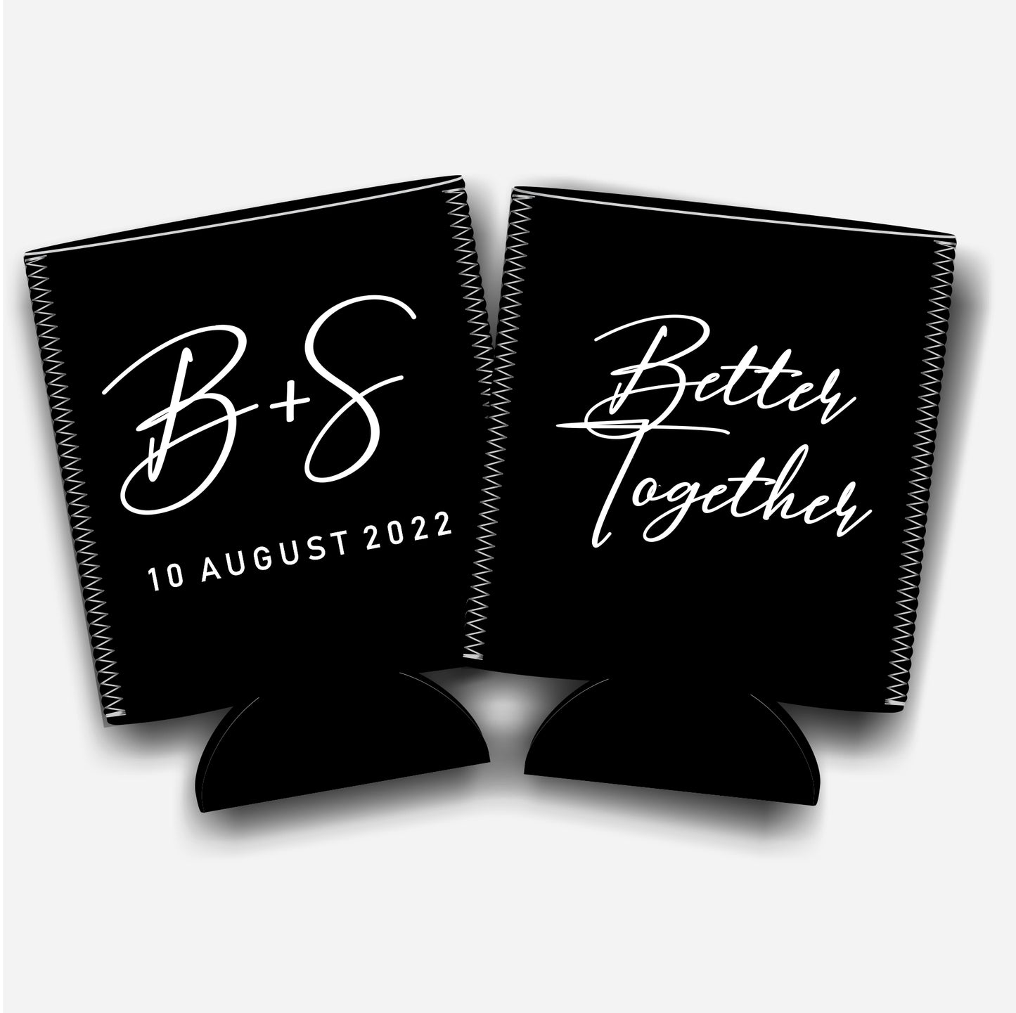 Better together. Personalized Flat-Pack Collapsible Wedding Stubby Holders / Can Cooler. Wedding Favors. - Quantity of 20 - Design #154 - FREE SHIPPING