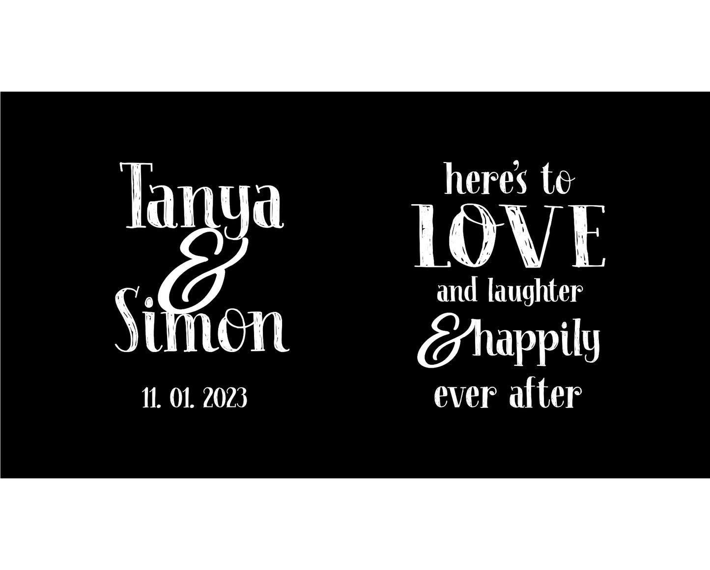 Personalized Wedding Stubby Holders. - Here's to love and laughter and happily ever after. Quantity 20 - #167 - FREE EXPRESS SHIPPING.