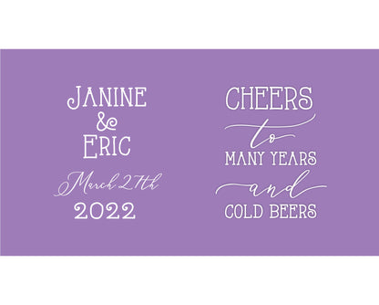 Personalized Wedding Stubby Holders. - Cheers to many years and cold beers. Quantity 20 -#171 - FREE EXPRESS SHIPPING