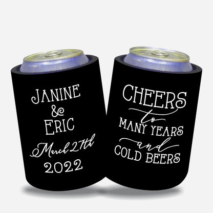 Personalized Wedding Stubby Holders. - Cheers to many years and cold beers. Quantity 20 -#171 - FREE EXPRESS SHIPPING