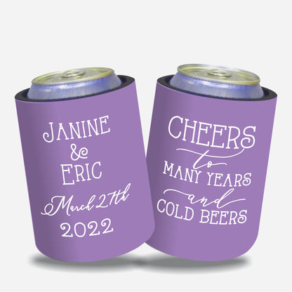 Personalized Wedding Stubby Holders. - Cheers to many years and cold beers. Quantity 20 -#171 - FREE EXPRESS SHIPPING