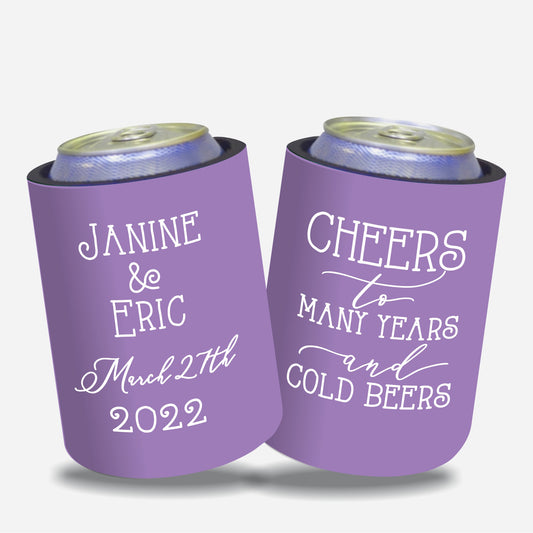 Personalized Wedding Stubby Holders. - Cheers to many years and cold beers. Quantity 20 -#171 - FREE EXPRESS SHIPPING