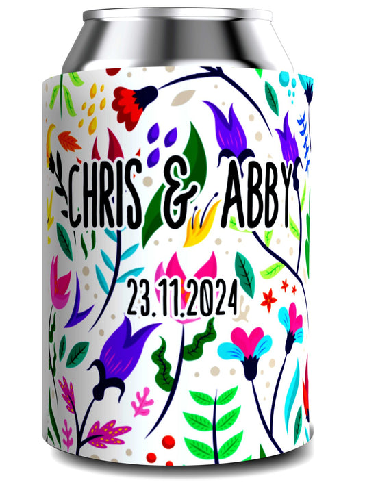 Full Colour Floral Wedding Stubby Holder / Can Cooler - Quantity of 20 - Design 1