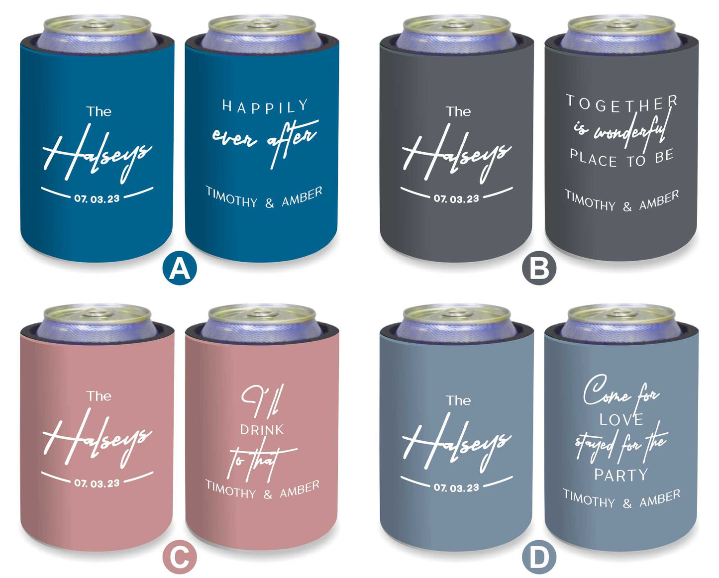 Quantity 10 - Personalised Stubby Holders - Wedding - With 11 most popular wedding sayings - #236 - FREE SHIPPING.