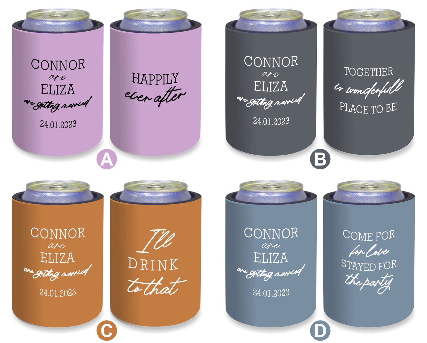 Personalized Wedding Stubby Holders - #241 - Quantity 20 - FREE SHIPPING.