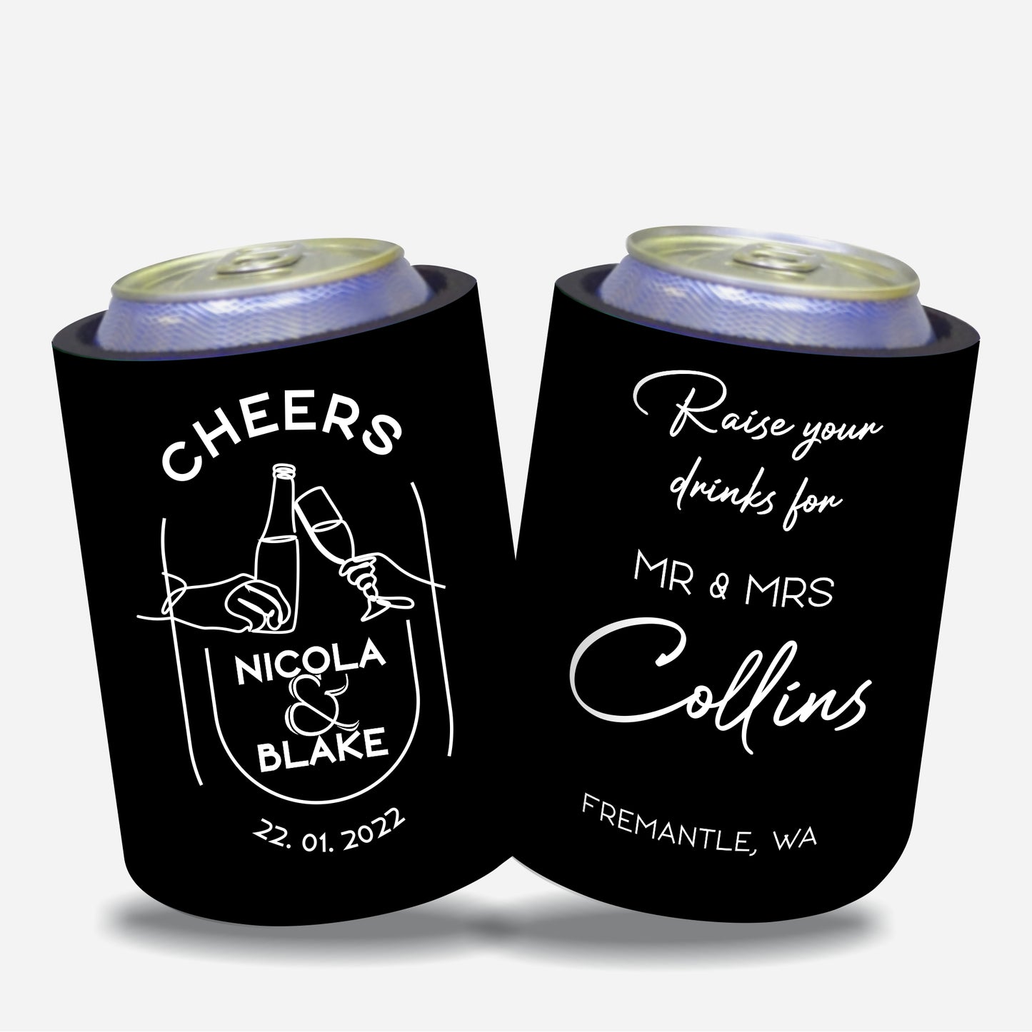 Personalized Wedding Stubby Holders - #200 - FREE EXPRESS SHIPPING.