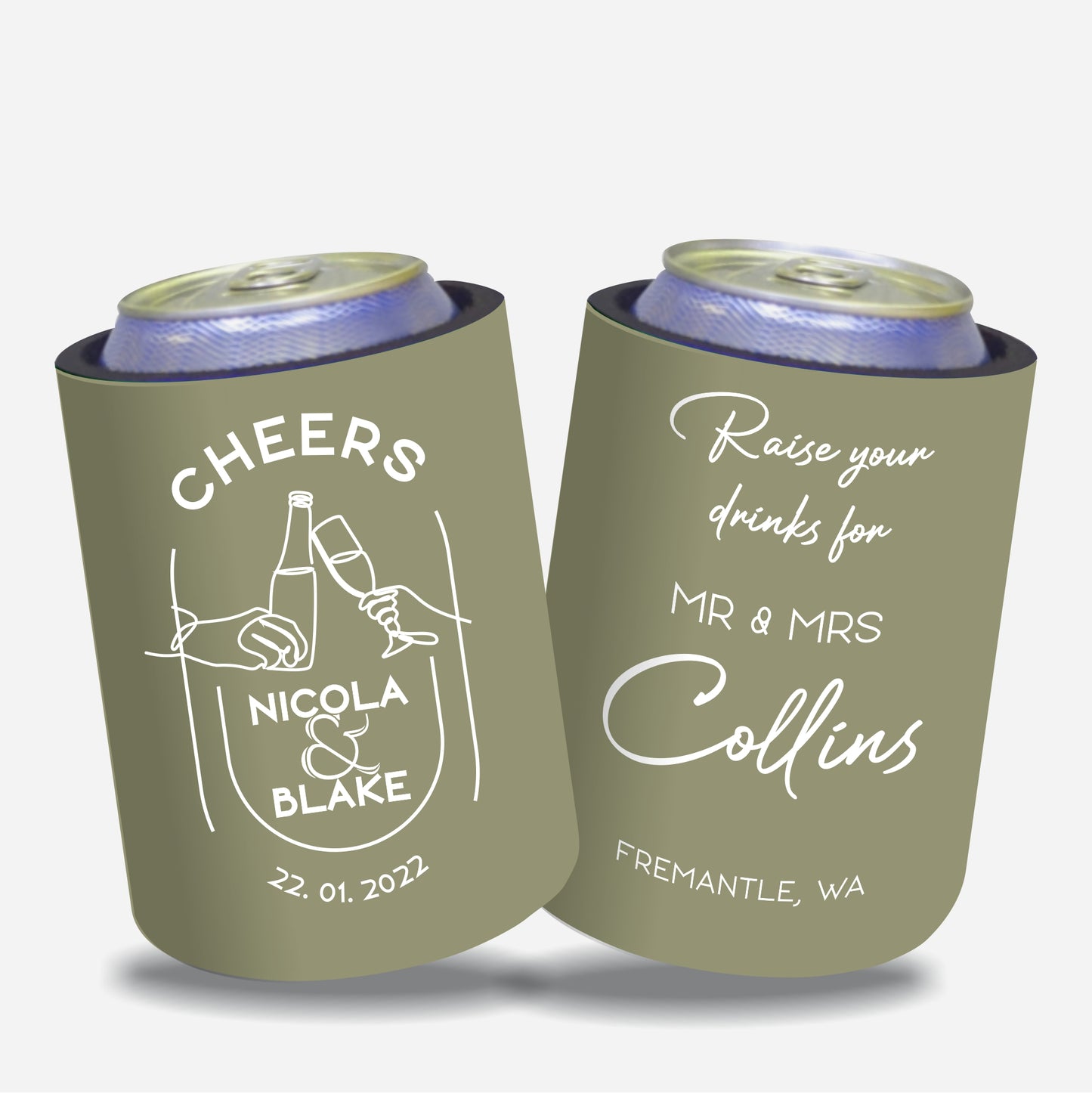 Personalized Wedding Stubby Holders - #200 - FREE EXPRESS SHIPPING.