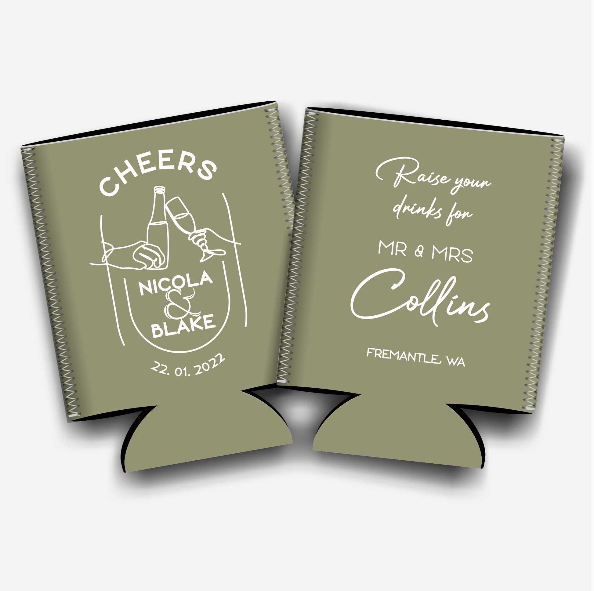 Colapsible flat-pack stubby holders wedding