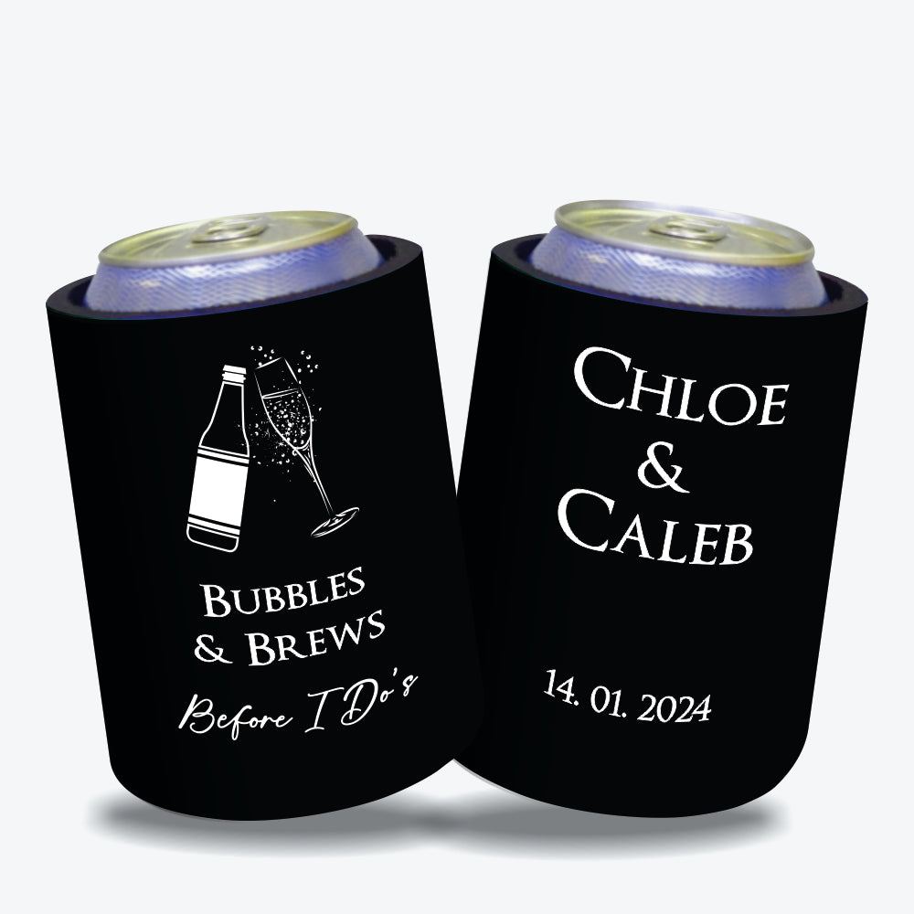 Personalized Wedding Stubby Holders - Bubbles and brews before I do's. Quantity 20 - #201 - FREE EXPRESS SHIPPING.