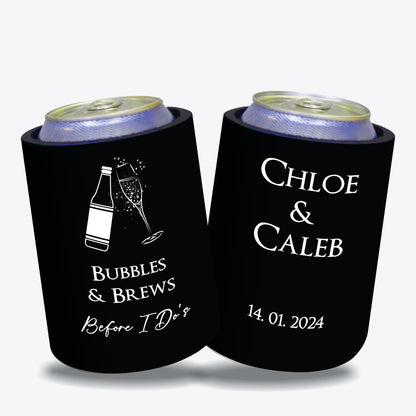 Personalized Wedding Stubby Holders - Bubbles and brews before I do's. Quantity 20 - #201 - FREE EXPRESS SHIPPING.