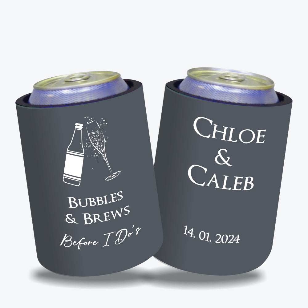 Personalized Wedding Stubby Holders - Bubbles and brews before I do's. Quantity 20 - #201 - FREE EXPRESS SHIPPING.