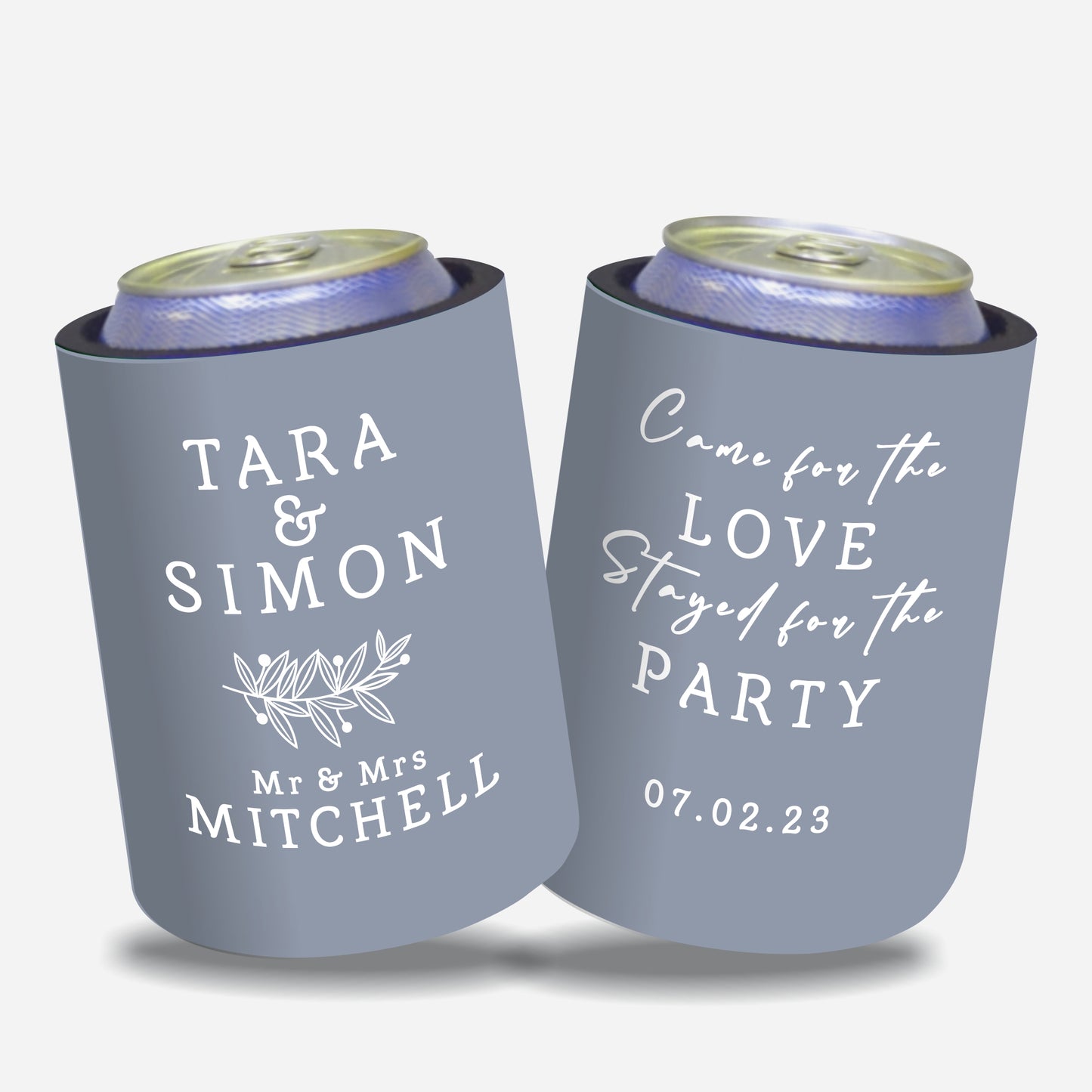 Personalized Wedding Stubby Holders. - Come for love stayed for the party. Quantity 20 - #208 - FREE EXPRESS SHIPPING