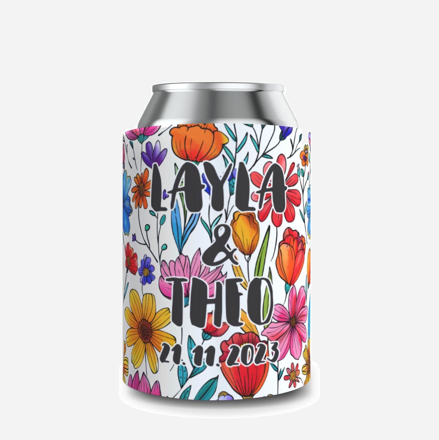 Full Colour Floral Wedding Stubby Holder / Can Cooler - Quantity of 20 - Design 20