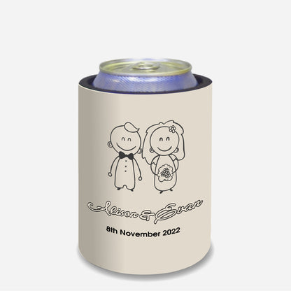 Personalized Wedding Stubby Holders. - Bride and Groom cartoons. Quantity 20 - #214 - FREE EXPRESS SHIPPING