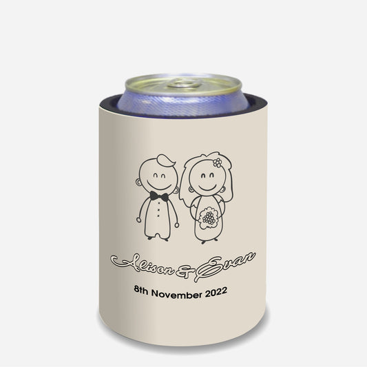 Personalized Wedding Stubby Holders. - Bride and Groom cartoons. Quantity 20 - #214 - FREE EXPRESS SHIPPING