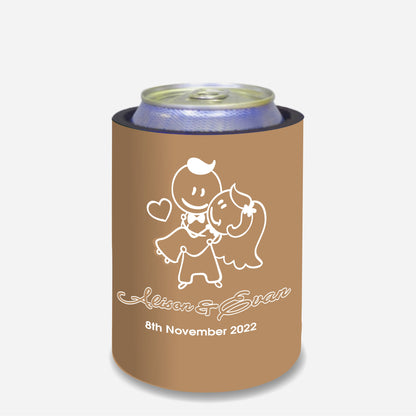 Personalized Wedding Stubby Holders. - Bride and Groom cartoons. Quantity 20 - #215 - FREE EXPRESS SHIPPING