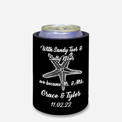 Personalized Wedding Stubby Holders. - "With sandy toes salty kisses we becom Mr and Ms." Quantity 20 -#220 - FREE EXPRESS SHIPPING