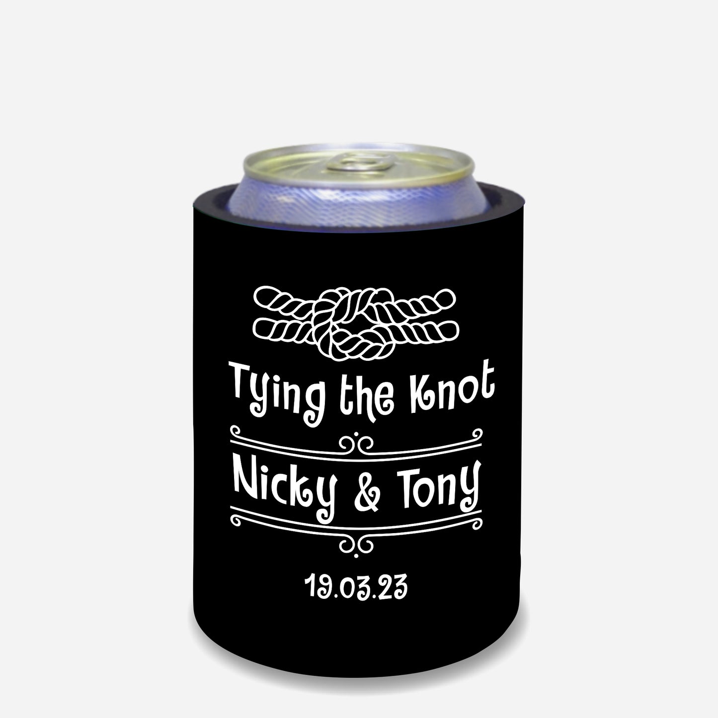 Personalized Wedding Stubby Holders. - Tying the knot. Quantity 20 - #221 - FREE EXPRESS SHIPPING