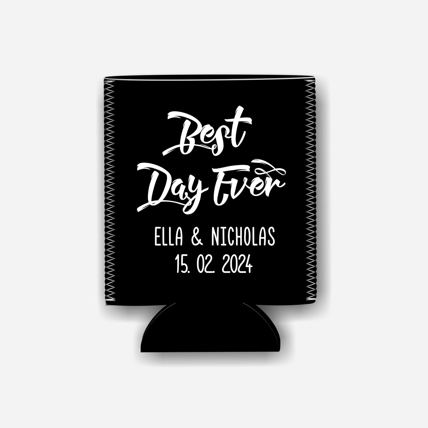 Best Day Ever. Personalized Flat-Pack Collapsible Wedding Stubby Holders / Can Cooler. Wedding Favors. - Quantity of 20 - Design #22 - FREE SHIPPING