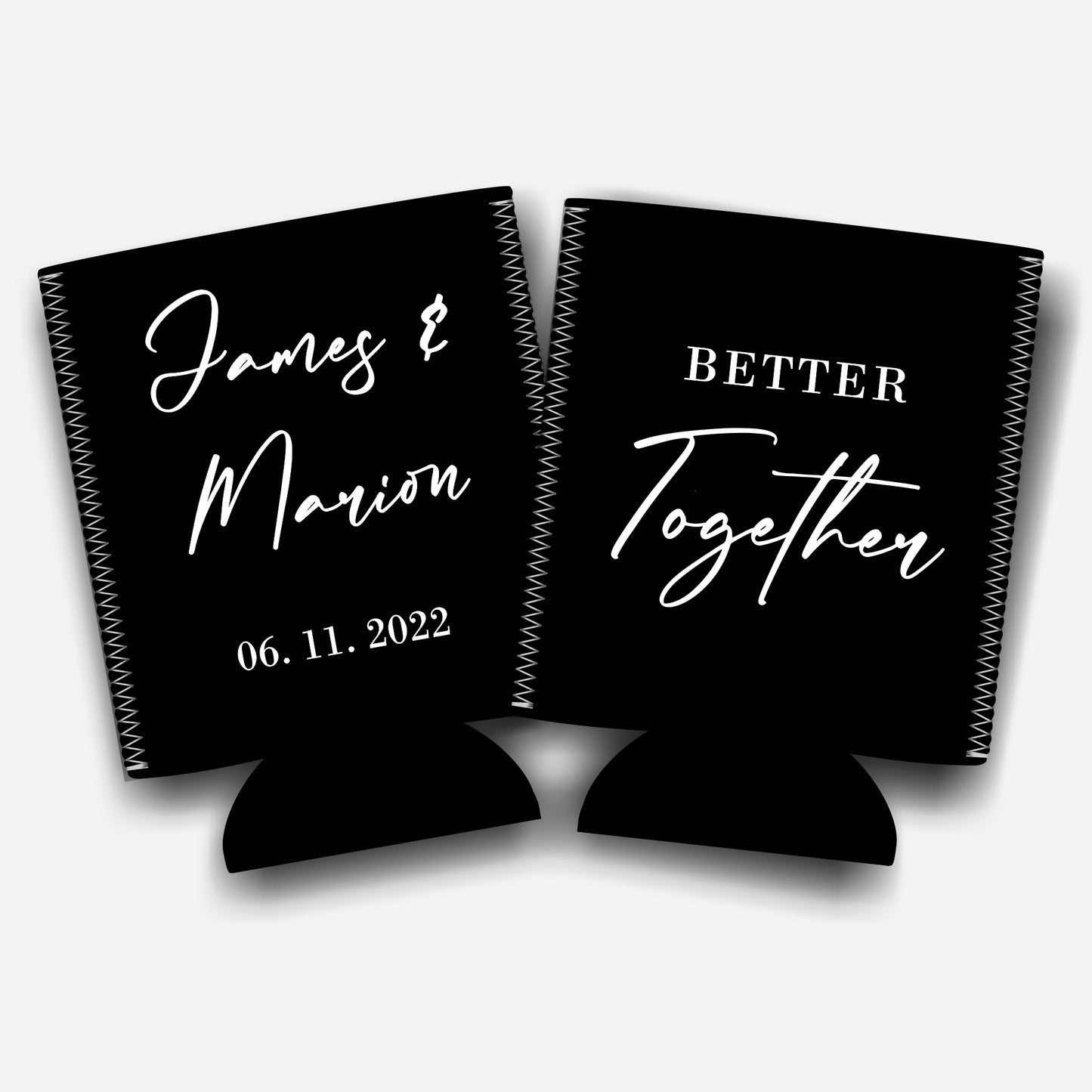 Cheers to Mr. and Mrs. Personalized Flat-Pack Collapsible Wedding Stubby Holders / Can Cooler Wedding Favors. - Quantity of 20 - Design #233 - FREE SHIPPING