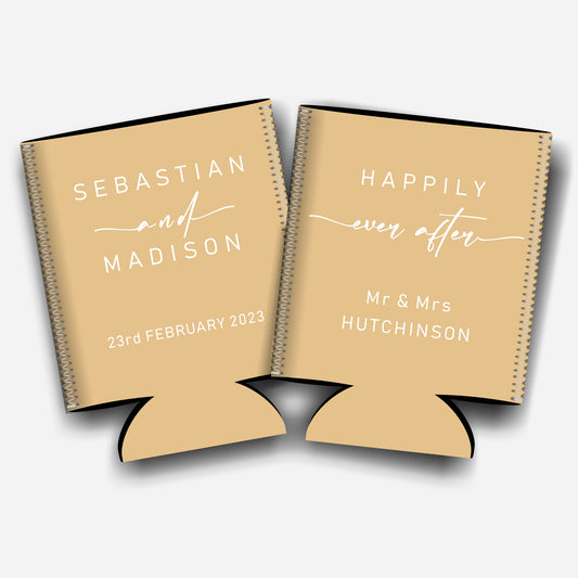 Happily ever after. Personalized Flat-Pack Collapsible Wedding Stubby Holders / Can Cooler. Wedding Favors. - Quantity of 20 - Design #235 - FREE SHIPPING