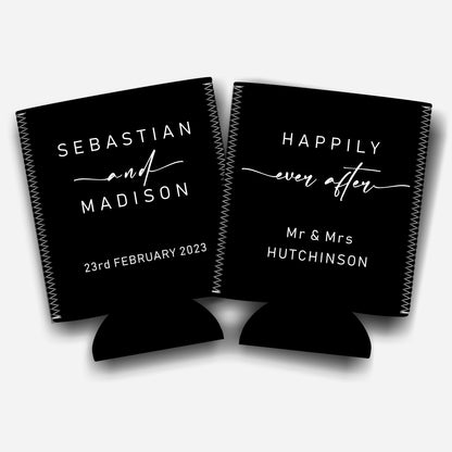 Happily ever after. Personalized Flat-Pack Collapsible Wedding Stubby Holders / Can Cooler. Wedding Favors. - Quantity of 20 - Design #235 - FREE SHIPPING