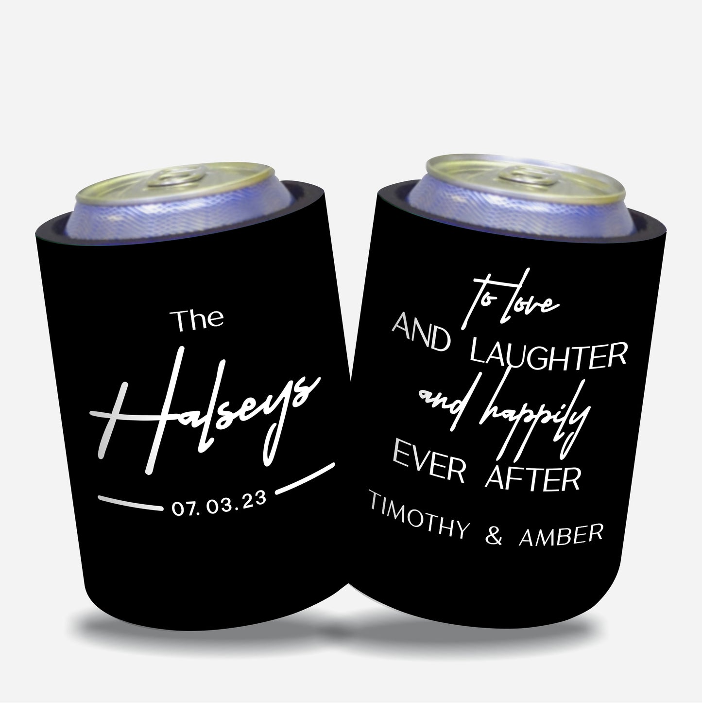 Personalized Wedding Stubby Holders with 11 most popular wedding sayings. Quantity 20 - #236 - FREE EXPRESS SHIPPING.