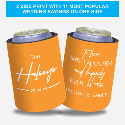 Personalized Wedding Stubby Holders with 11 most popular wedding sayings. Quantity 20 - #236 - FREE EXPRESS SHIPPING.