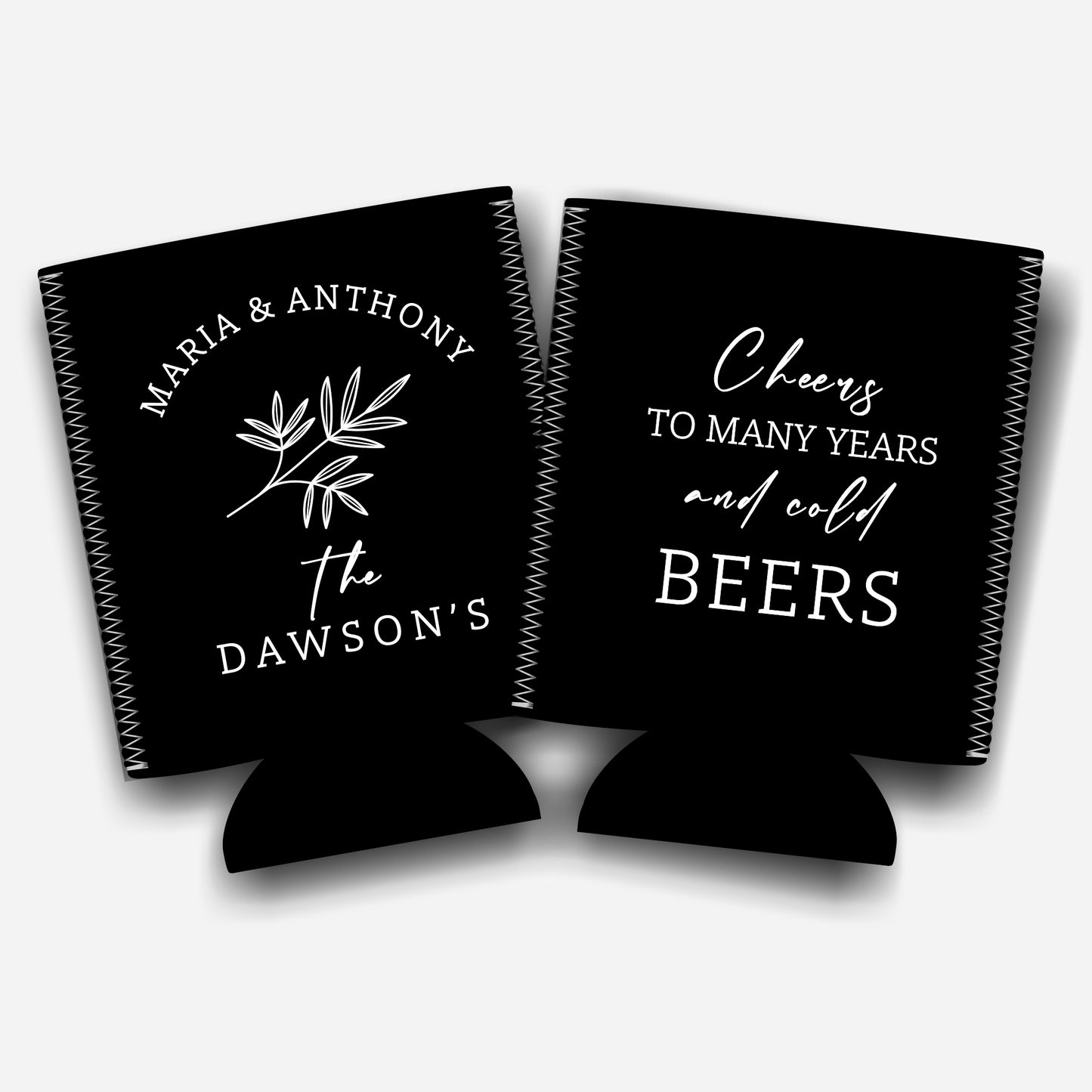 Cheers to many years. Personalized Flat-Pack Collapsible Wedding Stubby Holders / Can Cooler. Wedding Favors. - Quantity of 20 - Design #237 - FREE SHIPPING