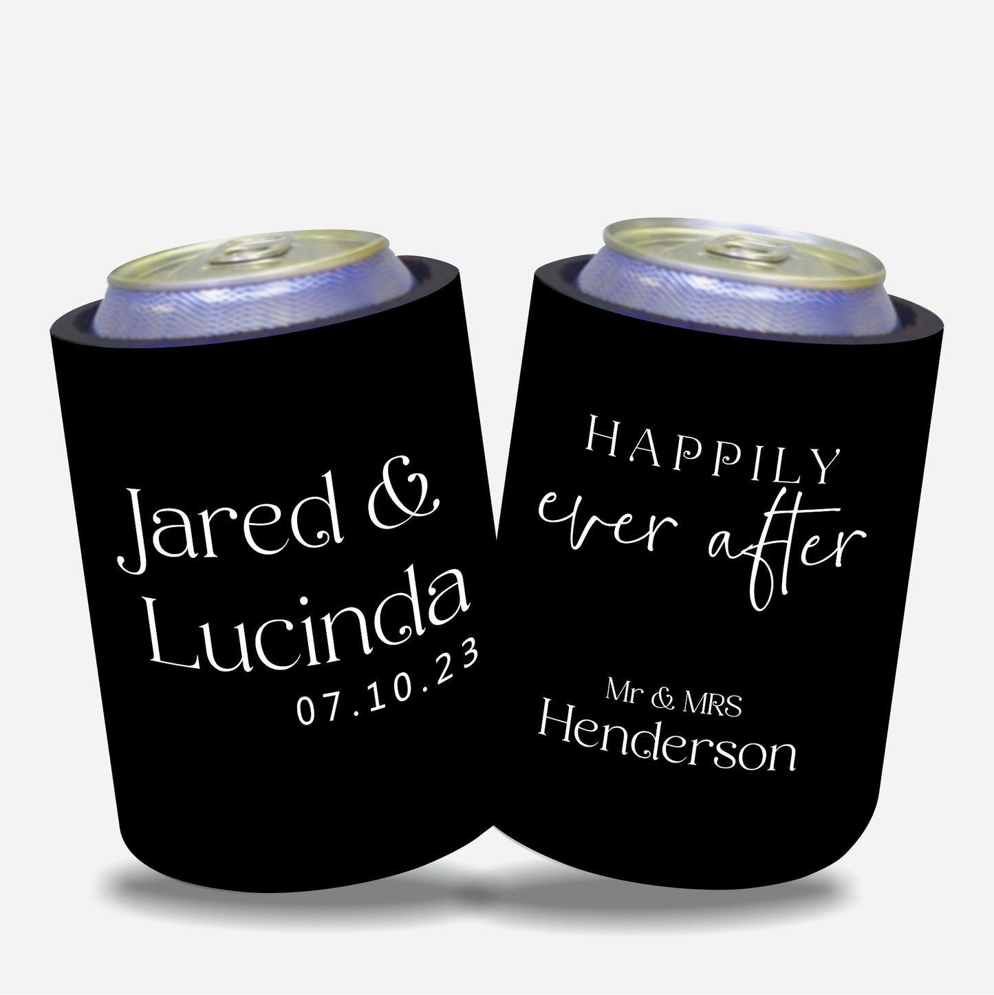 Personalized Wedding Stubby Holders with 11 most popular wedding sayings. Quantity 20 - #239 - FREE EXPRESS SHIPPING.