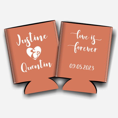 Love is Forever. Personalized Flat-Pack Collapsible Wedding Stubby Holders / Can Cooler. Wedding Favors. - Quantity of 20 - Design #23 - FREE SHIPPING