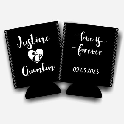 Love is Forever. Personalized Flat-Pack Collapsible Wedding Stubby Holders / Can Cooler. Wedding Favors. - Quantity of 20 - Design #23 - FREE SHIPPING