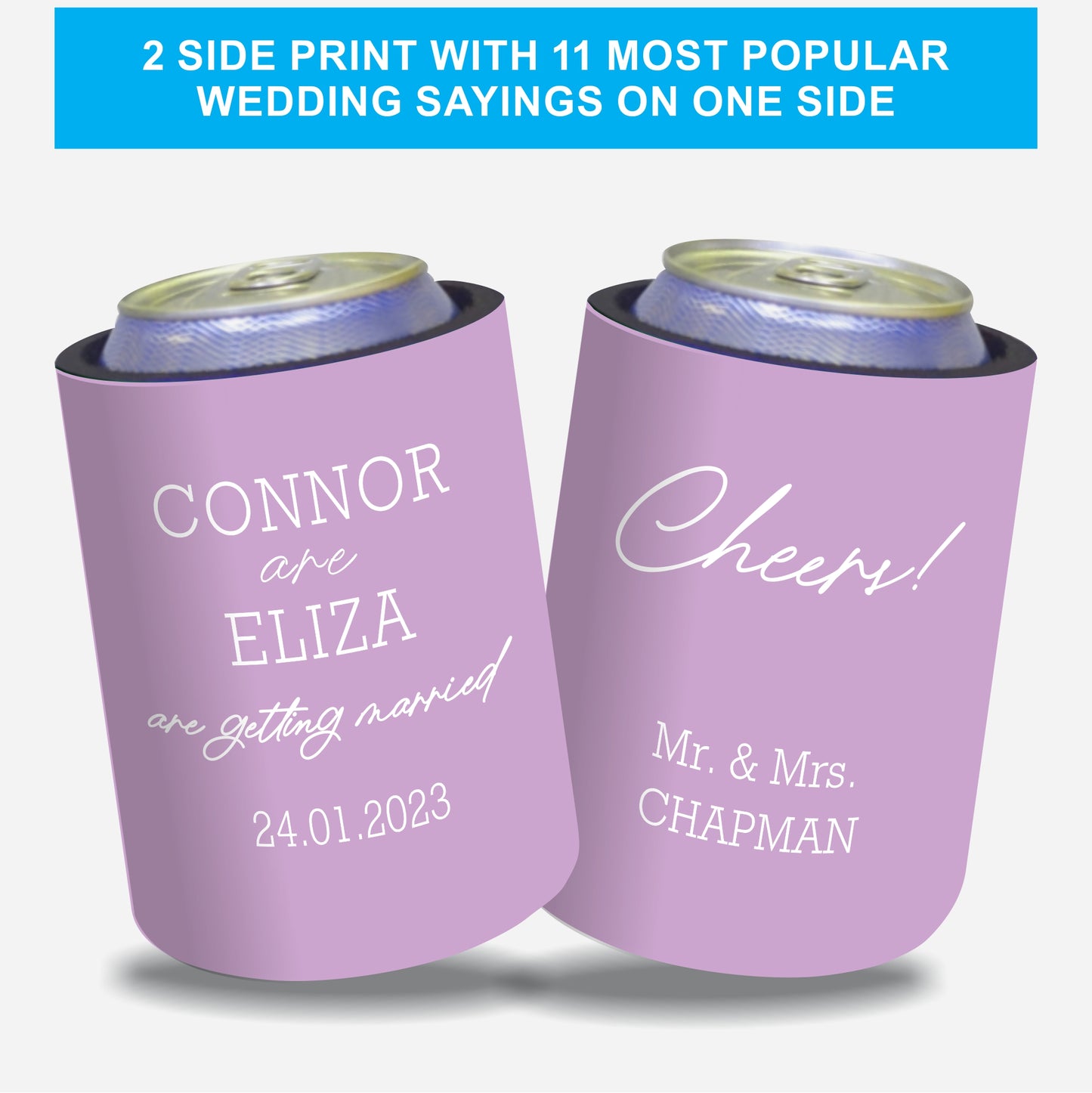 Personalized Wedding Stubby Holders - Quantity 20 - #241 - FREE EXPRESS SHIPPING.