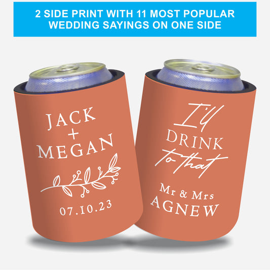 Personalized Wedding Stubby Holders - Quantity 20 - #242 - FREE EXPRESS SHIPPING.