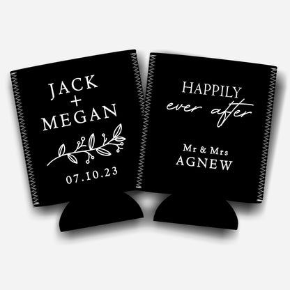 Happily ever after. Personalized Flat-Pack Collapsible Wedding Stubby Holders / Can Cooler. Wedding Favors. - Quantity of 20 - Design #242 - FREE SHIPPING