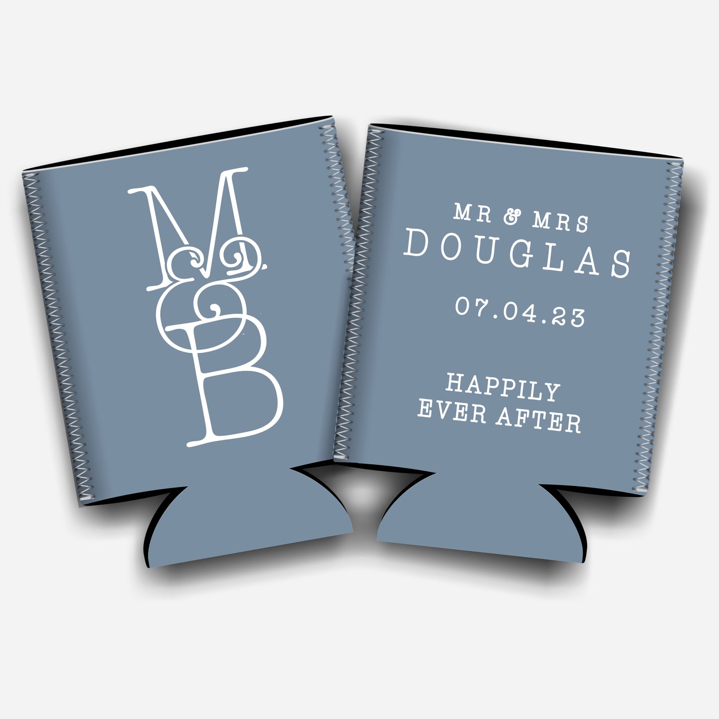 Happily ever after. Personalized Flat-Pack Collapsible Wedding Stubby Holders / Can Cooler. Wedding Favors. - Quantity of 20 - Design #244