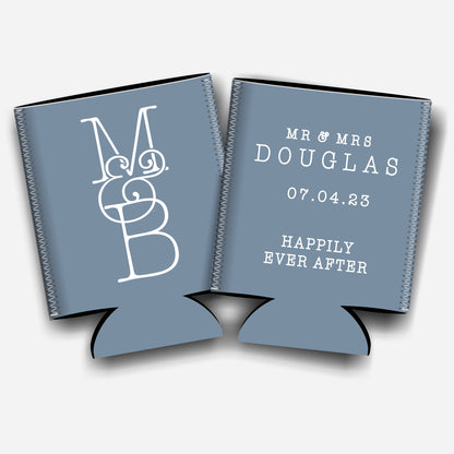 Happily ever after. Personalized Flat-Pack Collapsible Wedding Stubby Holders / Can Cooler. Wedding Favors. - Quantity of 20 - Design #244