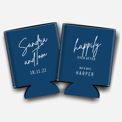 Happily ever after. Personalized Flat-Pack Collapsible Wedding Stubby Holders / Can Cooler. Wedding Favours. - Quantity of 20 - Design #246 - FREE SHIPPING