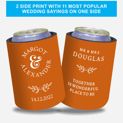 Personalized Wedding Stubby Holders with 11 most popular wedding sayings. Quantity 20 - #247 - FREE EXPRESS SHIPPING.